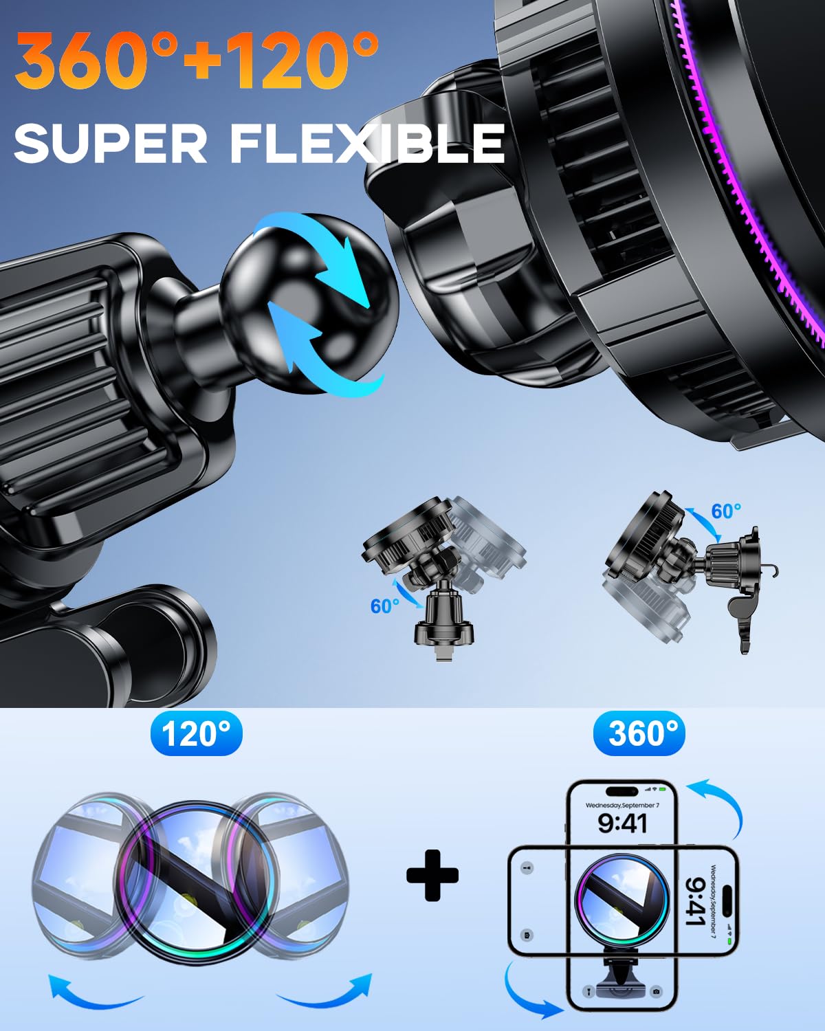 for MagSafe Car Mount Charger TEC Fan Cooling Magnetic Wireless Car Charger