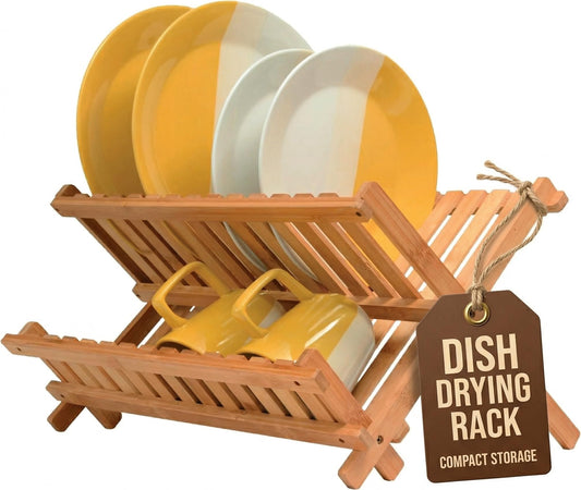 Bambüsi 2-Tier Dish Drying Rack, Bamboo Dish Drainer for Kitchen Counter