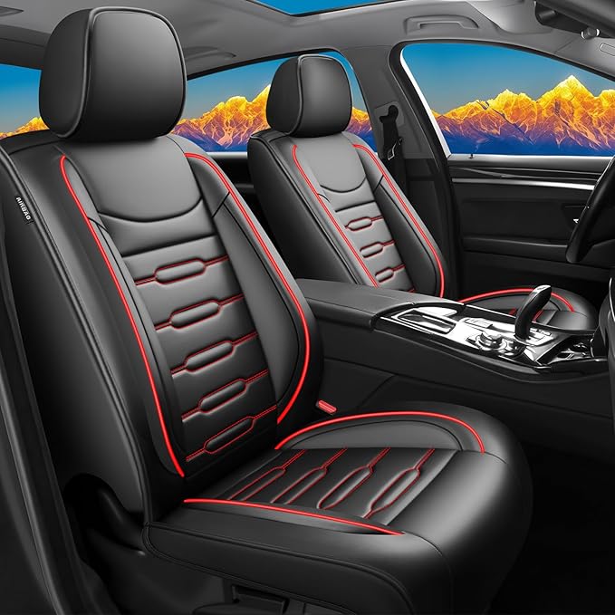 Fit Legacy Car Seat Covers(Only for 5 Seats Version)for Select Ford Legacy 2008-2024 2025 2026-Full Coverage Leather,Airbag Compatible,Waterproof&All Weather Seat Cushion Protector(Black+Red)