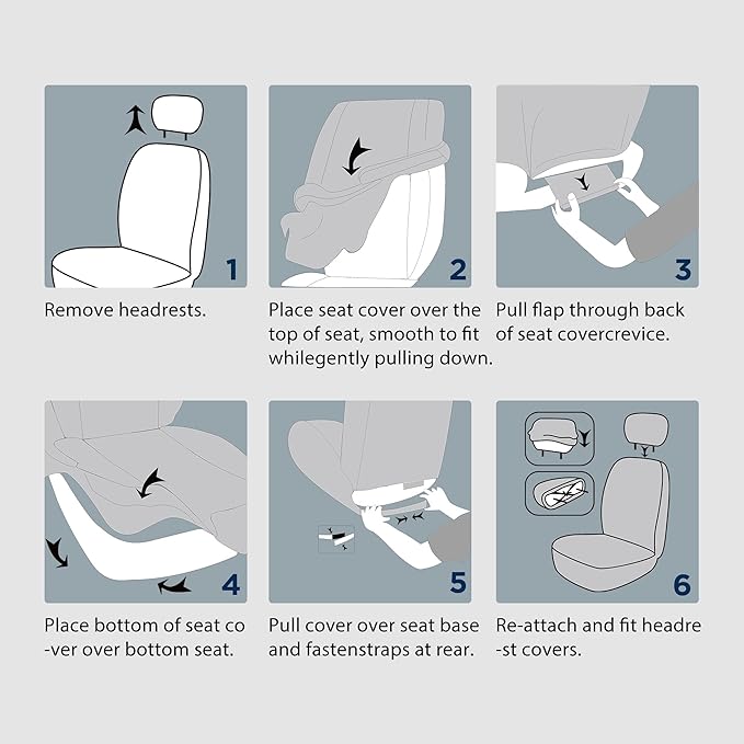 PIC AUTO Leather Car Seat Covers, Premium Automotive Waterproof Two Front Bucket Seat Protectors, Black and Gray PVC Patchwork, Fits Cars, Trucks, Vans, SUVs, Airbag Compatible