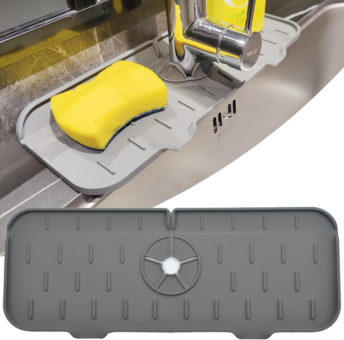 Gosmol Kitchen Sink Splash Guard Silicone Faucet Mat for Kitchen Sink Grey