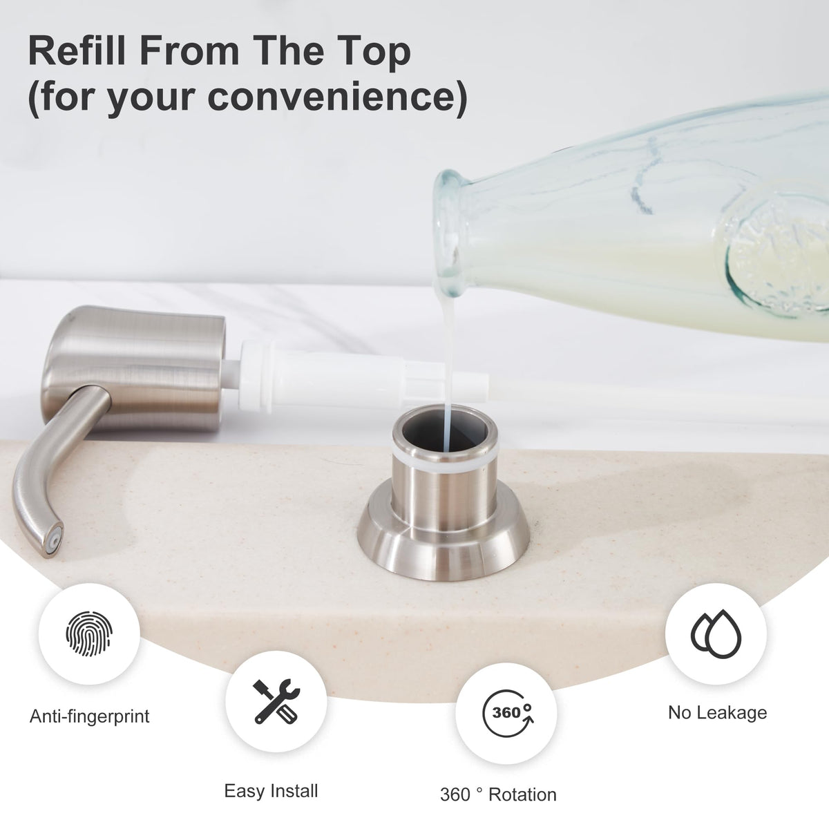 GAGALIFE Dish Soap Dispenser for Kitchen Sink, 17 oz Bottle, Brushed Nickel