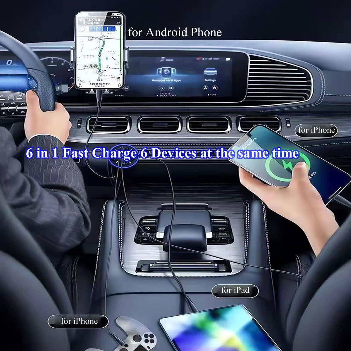Super Fast Charge USB C Car Phone Charger Adapter 6 in 1 with Voltage Display 250W Multi Port Cigarette Lighter USB Charge for iPhone 18 17 16 15 14 13 12 11 Samsung Galaxy Huawei Oneplus Oppo Vivo