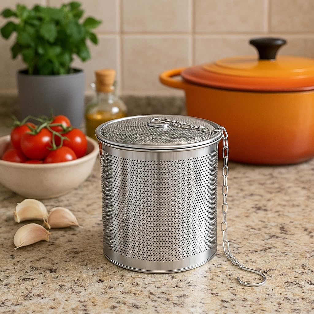 Stainless Steel Seasoning Strainer | Large Capacity Tea Mesh Tea Infuser Strainer with Extended Chain for Cooking Seasoning Filter