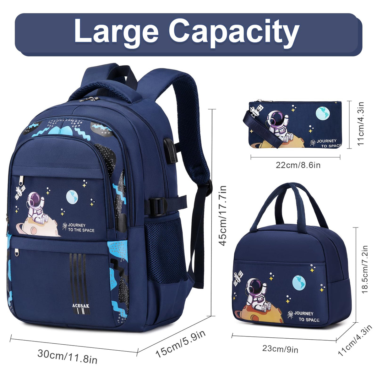 ACESAK Astronaut Backpack for Boys - Boy Backpack Schoolbag with Lunch Bag