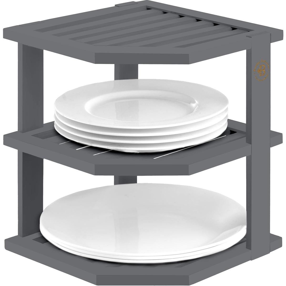 Bambüsi Grey 3-Tier Corner Shelf, Kitchen Cabinet Organizer, Bamboo Rack