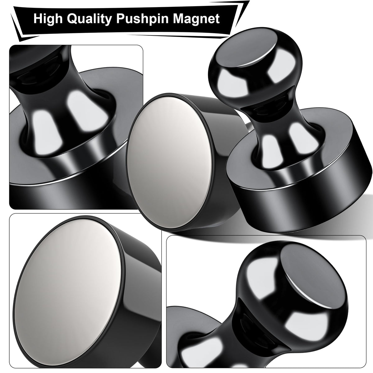 Tiergrade Metallic Magnets, Refrigerator Magnets, 24 Pack Black Magnetic Push Pins, Strong Fridge Magnets, Multi-use Whiteboard Magnets Perfect for Kitchen Office Classroom