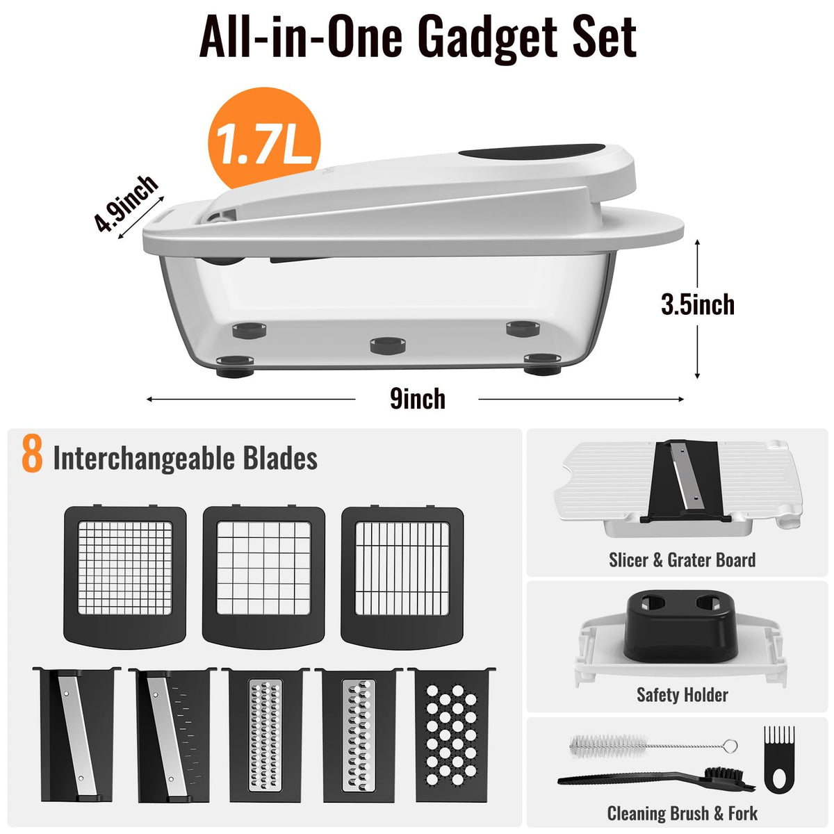 8-Blade Cook Tool & Gadget Sets, Egg Slicer Chopper Grater Set, White