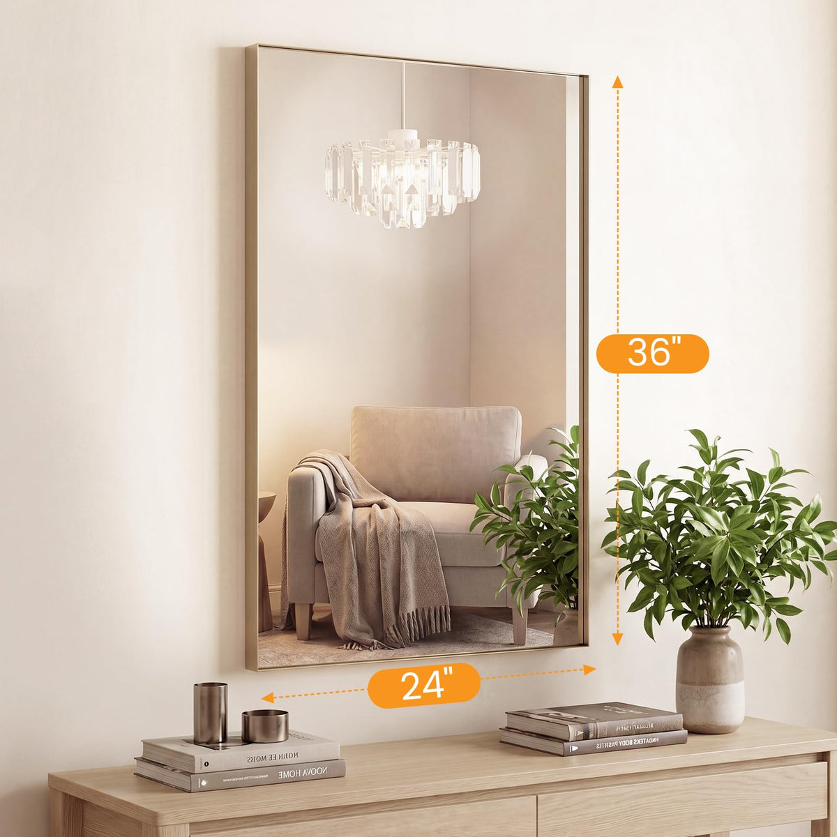 NEWBULIG 24"x36" Wall Mirror, Bathroom Mirrors for Over Sink, Gold