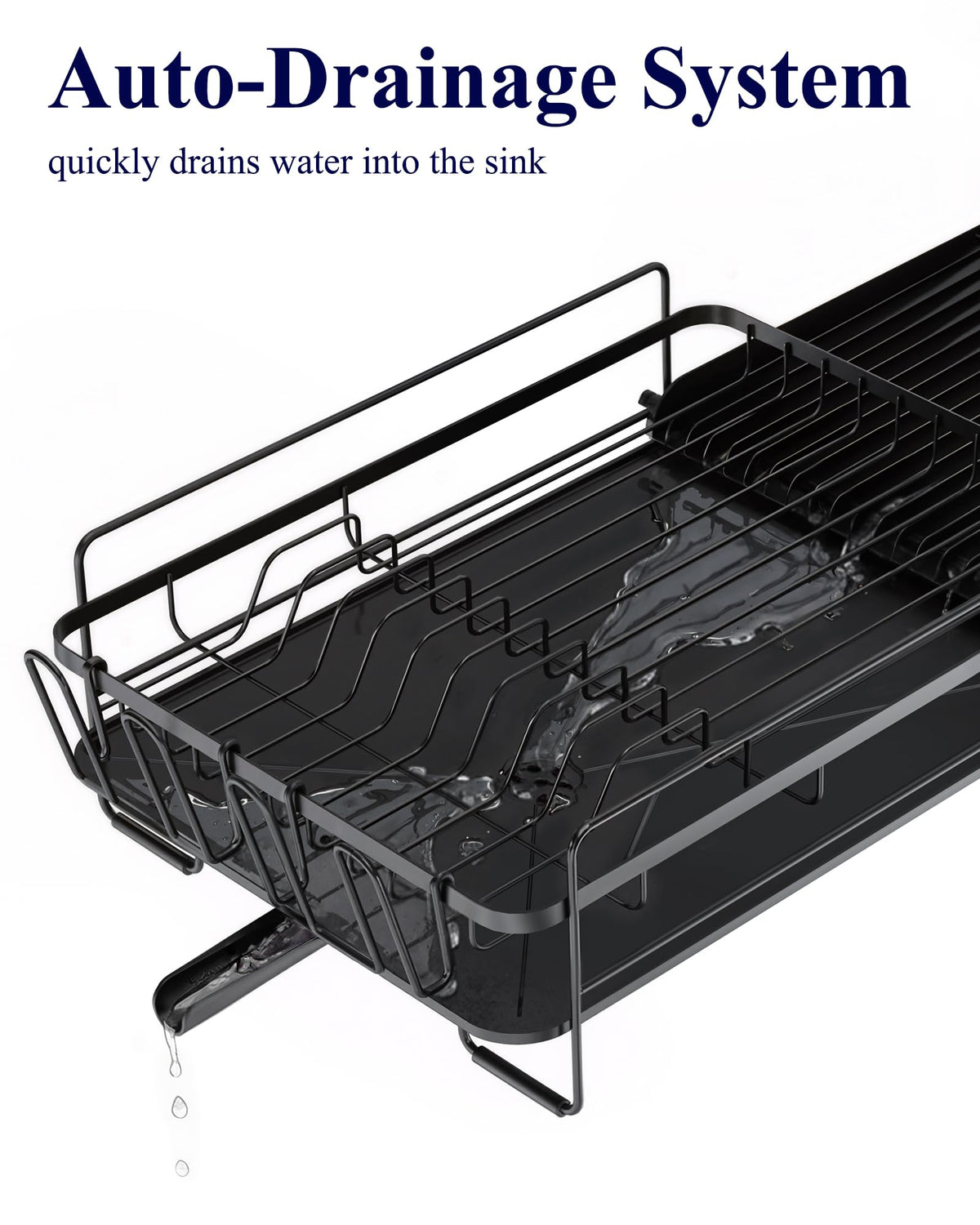 Kitsure Extendable Dish Drying Rack, 19.2"-26.7" L x 12.9" W, Black