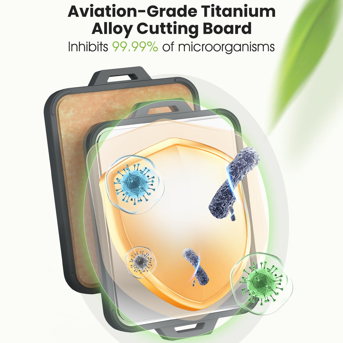 Titanium Cutting Board for Kitchen, Double Sided Pure Titanium & Wood Fiber
