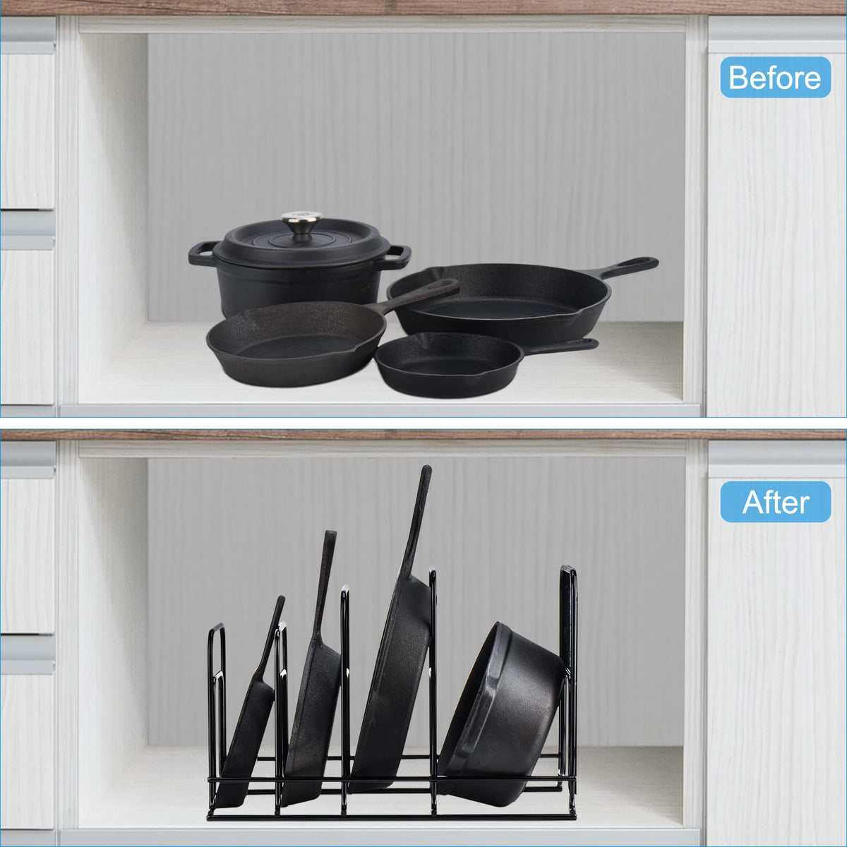 Toplife Heavy Duty Pan Organizer,5 Tier Storage Rack for Cast Iron Skillets
