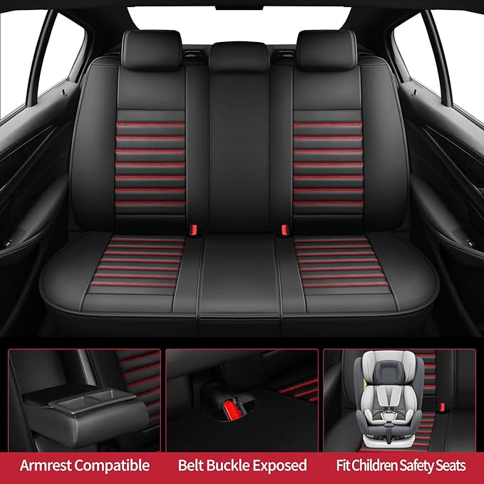 Fit Sonata Car Seat Covers for Hyundai Sonata 2004-2024 2025 2026- Upgraded Premium Waterproof & Breathable Leather, Airbag Compatible, All-Weather Seat Cushion Protector (Full Set, Black+Red)