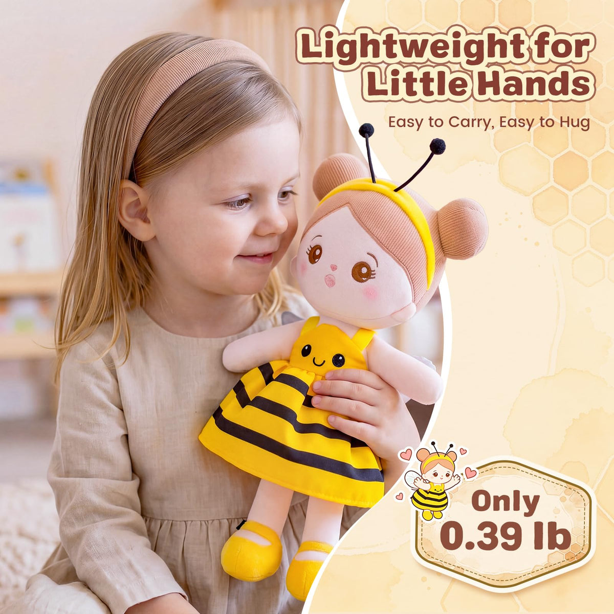 OUOZZZ Soft Baby Doll 12.6" Yellow Bee Dress Snuggle Buddy Doll