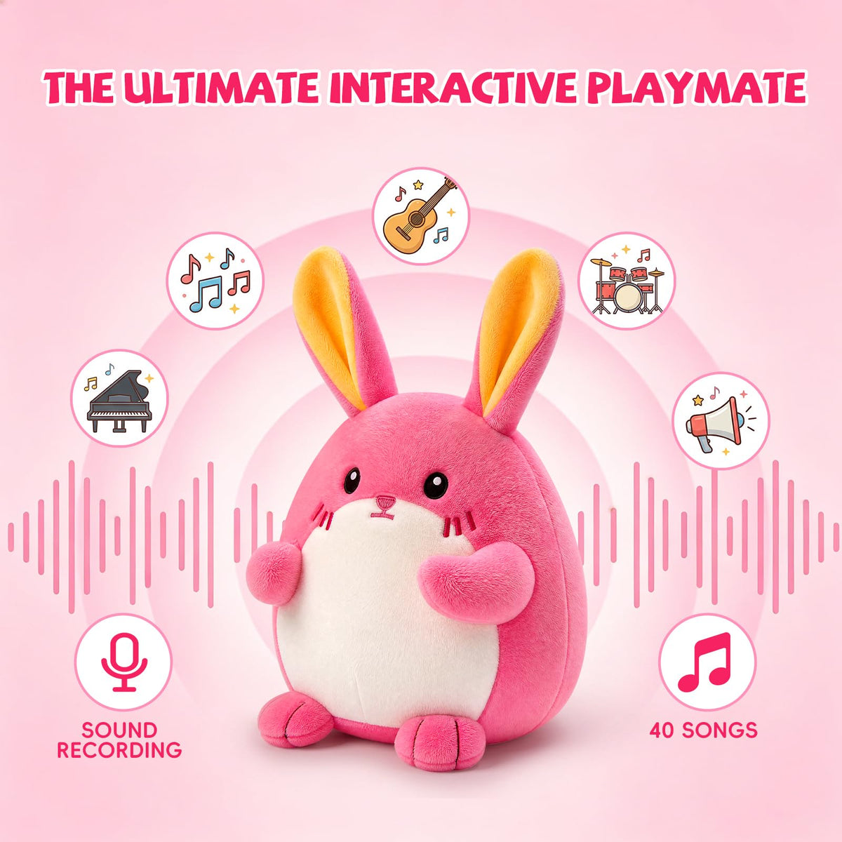 SAIMAND Pink Crawling Musical Bunny Baby Toy, Adorable Gift for Babies 1-3