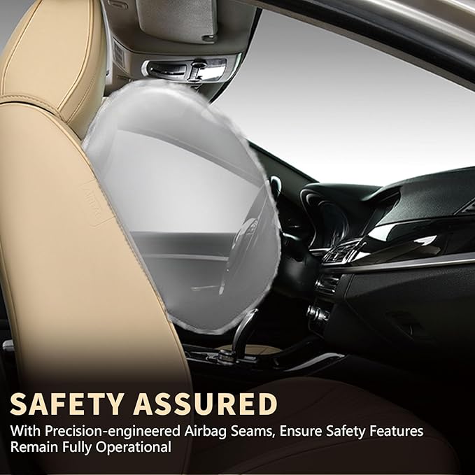 FLORICH Automotive Seat Covers, Beige Car Seat Cover Full Set, Luxury Faux Nappa Leather Automotive Seat Protectors, Car Seat Cushions Universal Fit for Most Sedans SUVs Trucks - Beige
