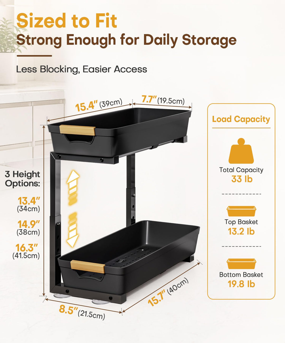 Homde Sliding Under Sink Organizer: 2-Pack Pull-Out Rack for Kitchen