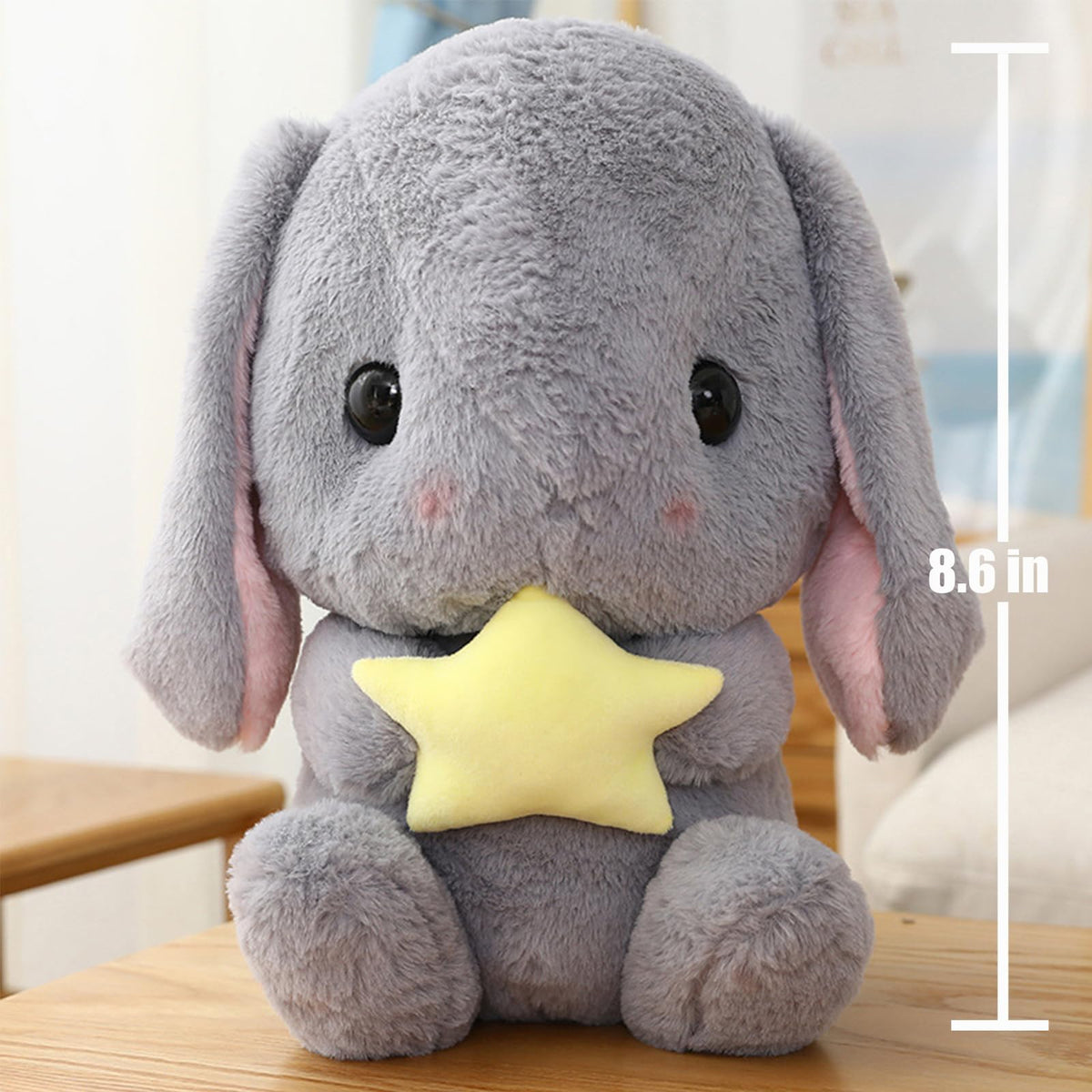 HOUPU Lop Bunny Plush 8.6in Gray Star Stuffed Bunny Kids Easter Toy