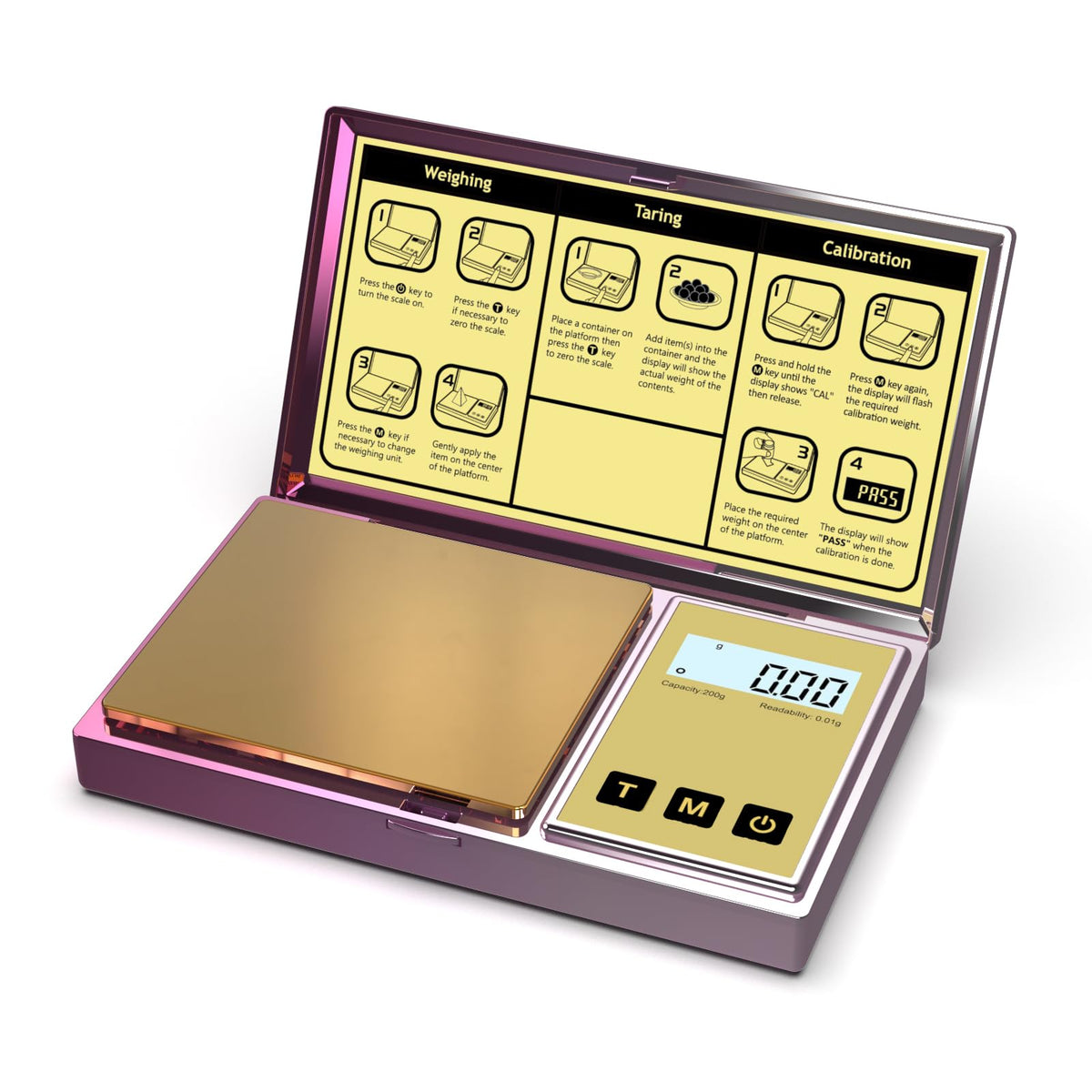 Raclomec 200g Purple Gradient Digital Scale – High Precision 0.01g Jewelry Scale for Gemstones, Powder, Spices & More (Auto-Off, Portable)