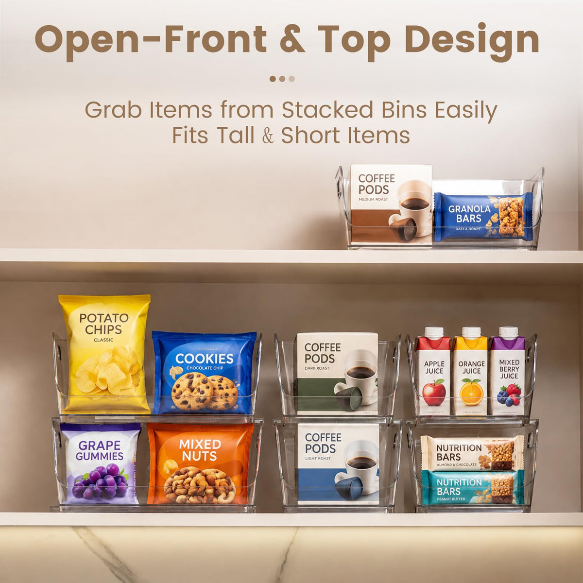 Maxset 2 Pack Clear Storage Bins, Pantry Organizer Bins with Handle