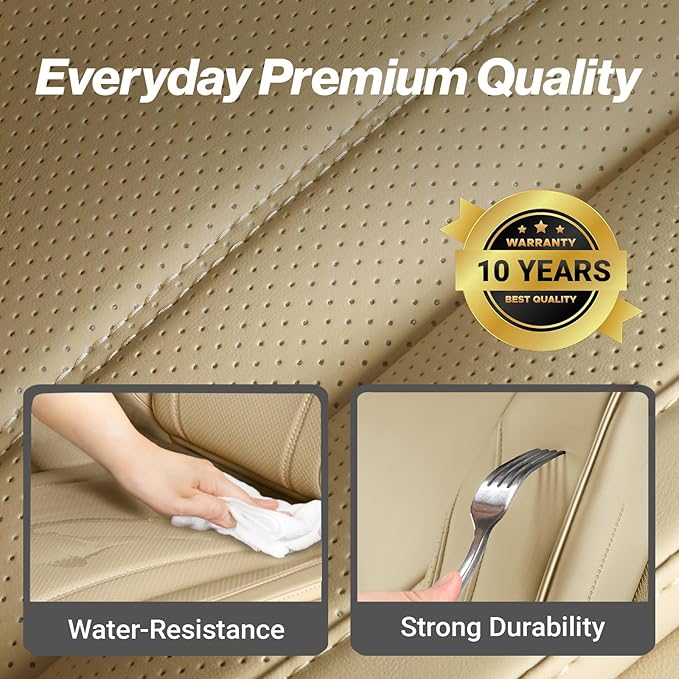 Coverland Custom Fit Car Seat Covers for SUV Compatible with [RAV4, CR‑V, Equinox, Tucson, Rogue, Crosstrek] Premium Waterproof Non-Slip Interior Seat Protector [Full Set Beige - Size Chart X55]