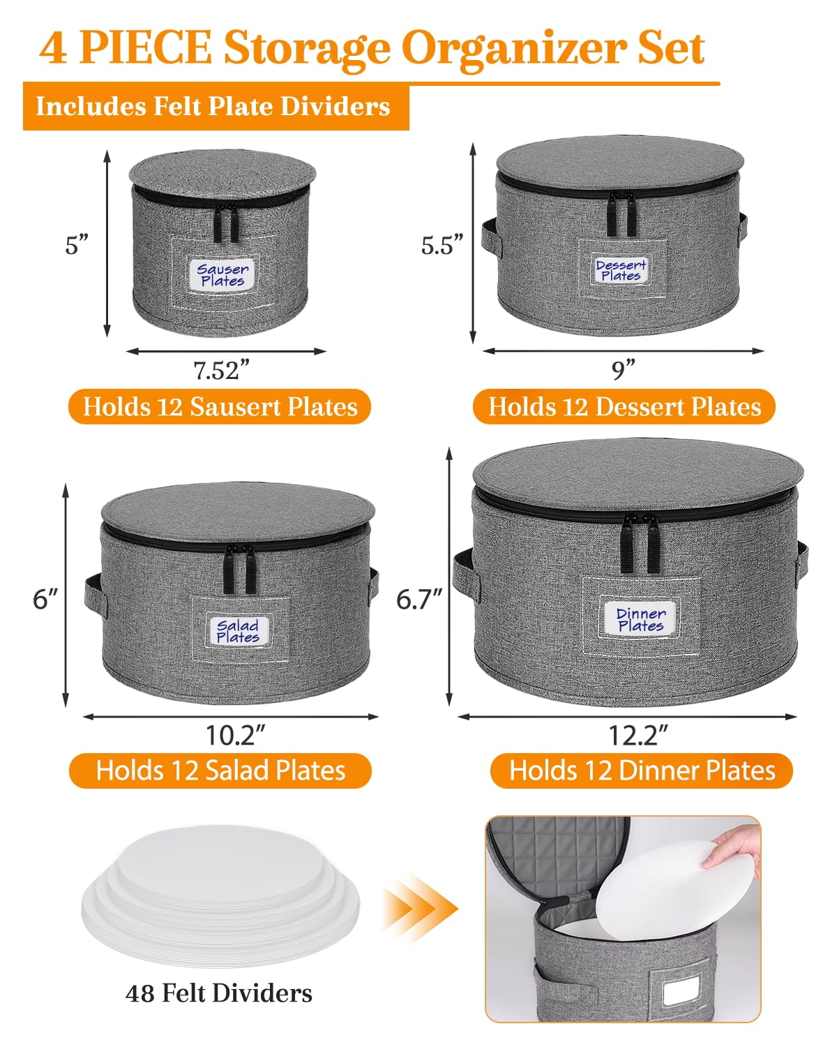 punemi China Storage Containers, 4-Set Hard Shell Dish Storage for Moving