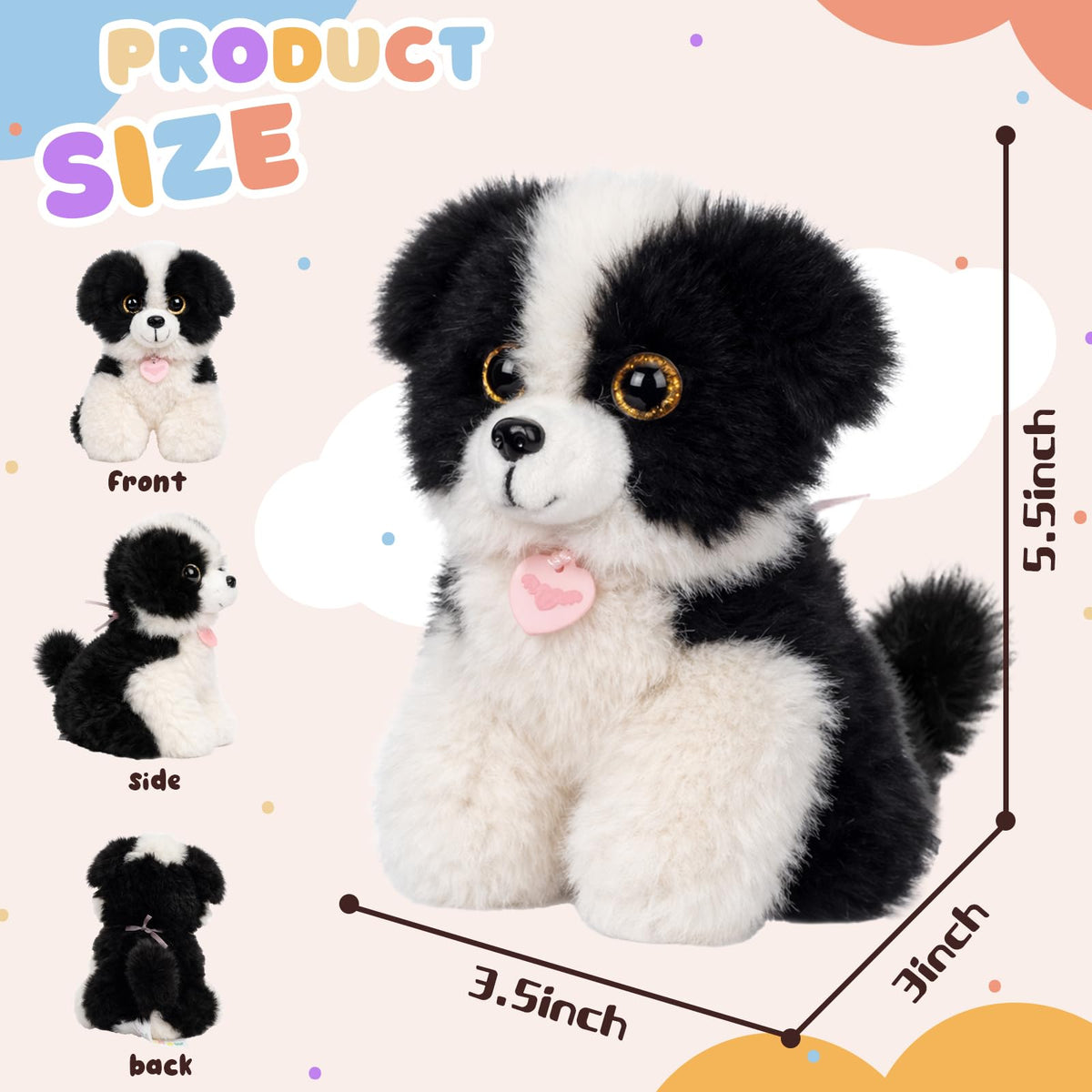 Mushymallow Sitting Dog Stuffed Animal Soft Plush Toy, Black