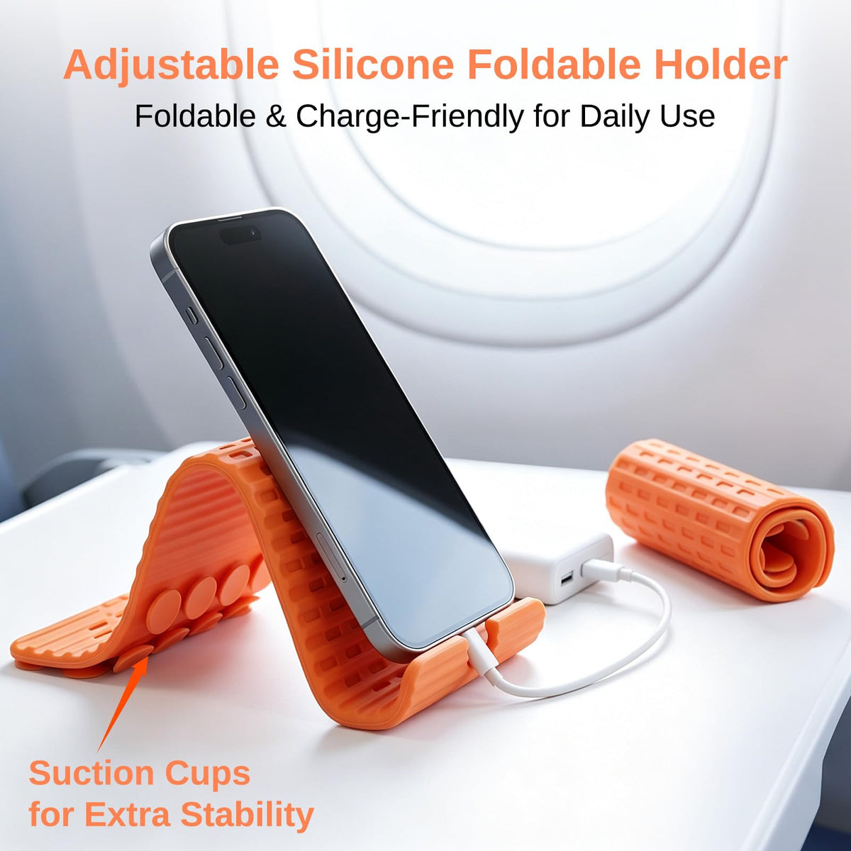Airplane Phone Holder, Silicone Foldable Phone Stand for Desk and Travel