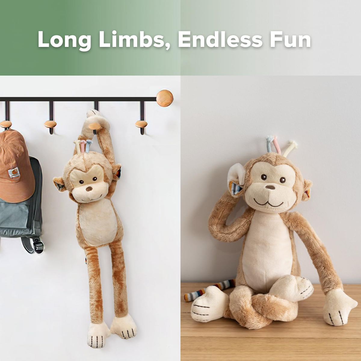 haakaa Monkey Plush Toy, Soft Cuddly Stuffed Animal Monkey Plushie with Long Limbs, Huggable Comfort Companion, Classic Gift for Kids & Adults