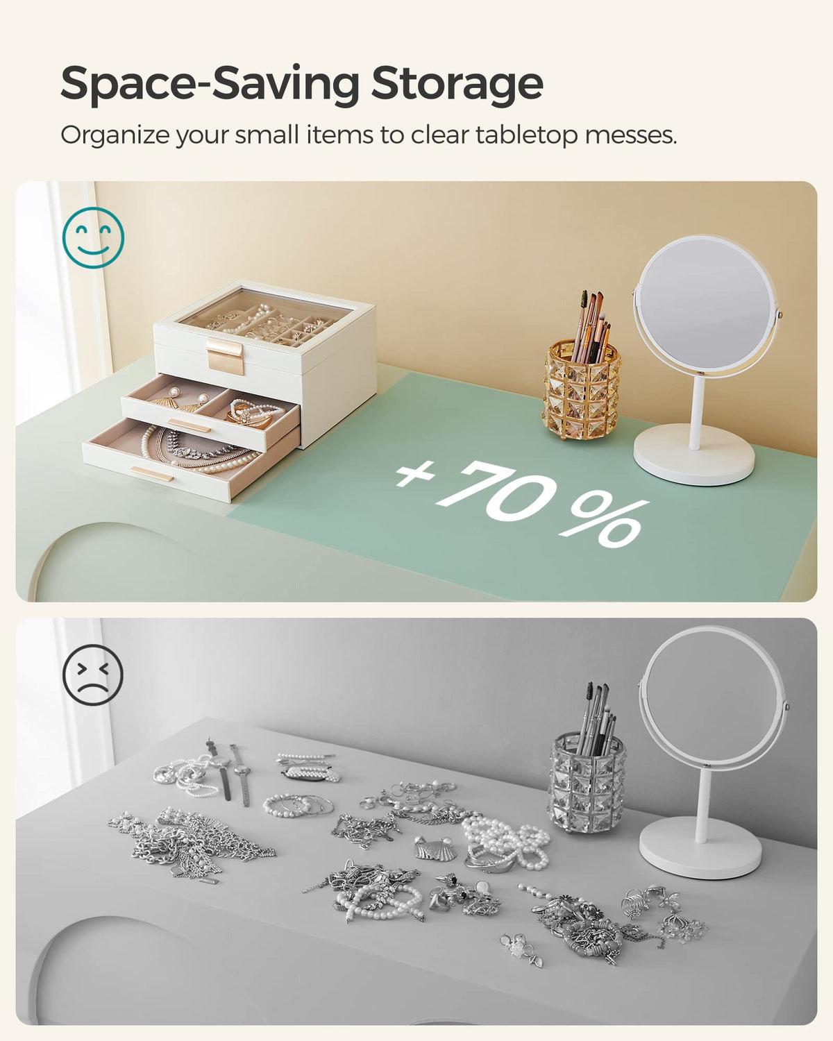 SONGMICS Jewelry Box Organizer, 3-Layer Storage with 2 Drawers, Glass Lid
