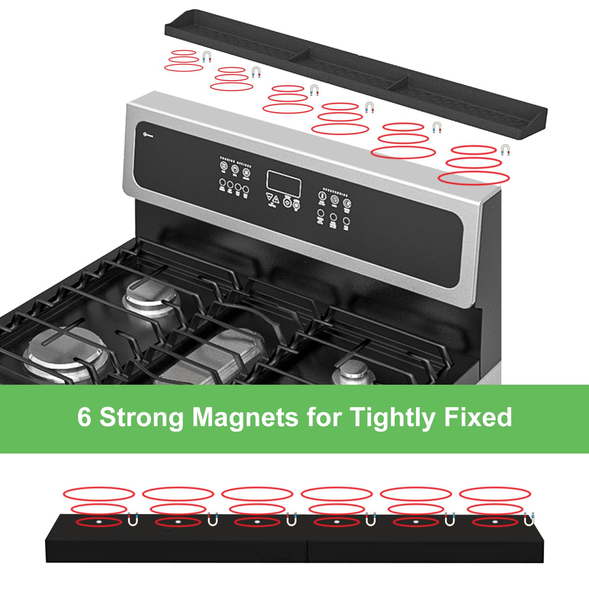Stove Top Shelf 30 Inch - Silicone Material Magnetic Shelf for Stove -Black