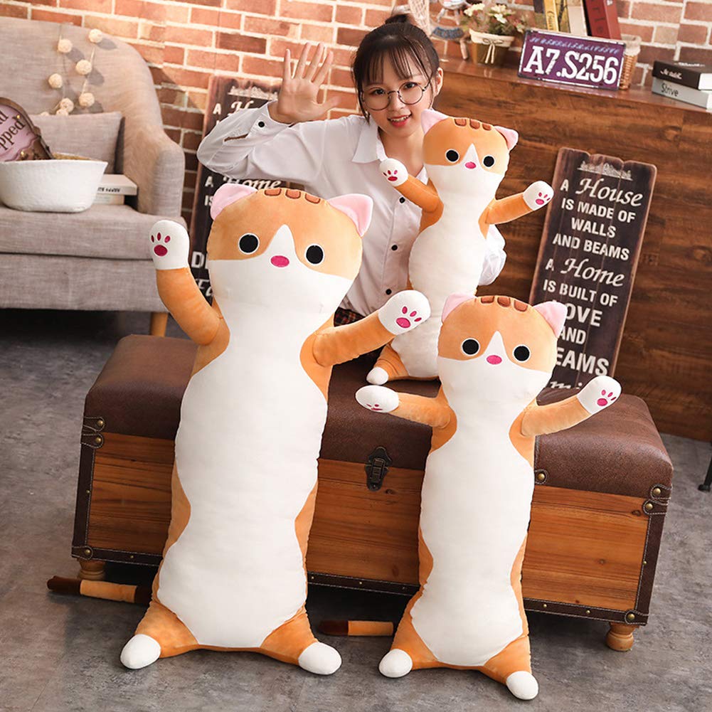 Jensquaify Long Cat Plush Pillow, Soft Cat Stuffed Animals Body Pillow Kitten Plush Hugging Pillow Toy Gifts for Kids (Gray, 35.4 inch)