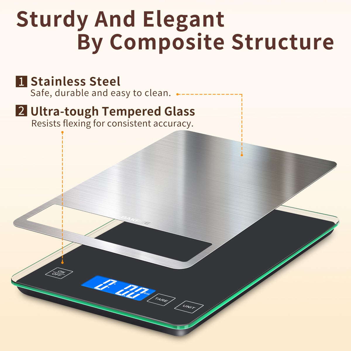 BakFee Food Scale, 33lb Kitchen Scale with 1g Precision, USB-C Rechargeable