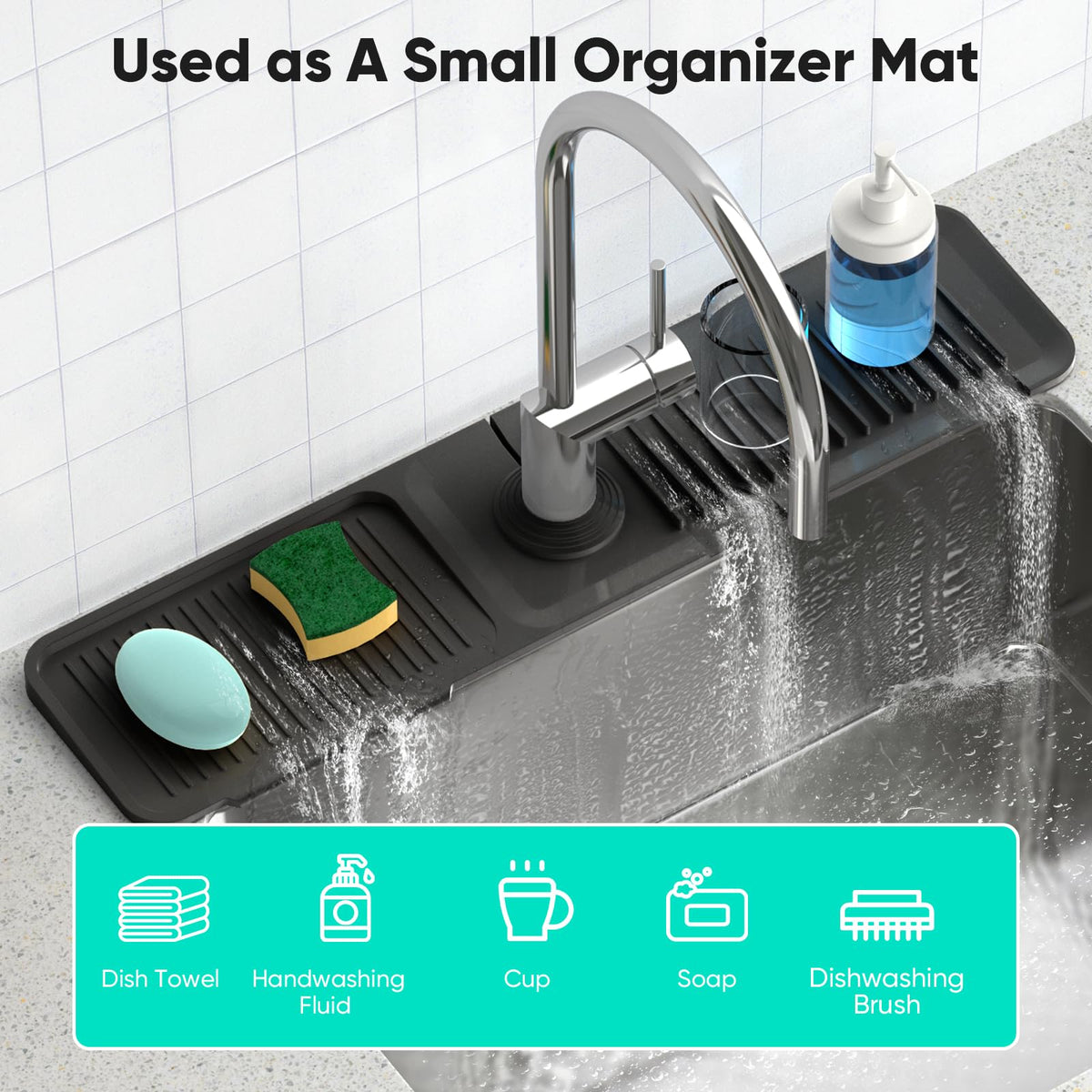 24'' Longer Faucet Mat for Kitchen Sink Splash Guard Drain Mat Behind Fauce