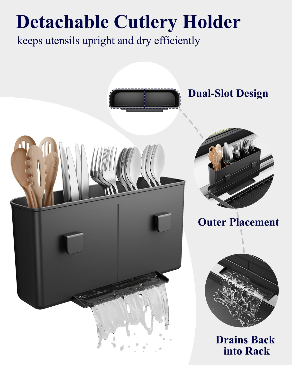 Kitsure Multi-Functional Dish Drying Rack, 15.7" x 12.0" x 5.5", Black