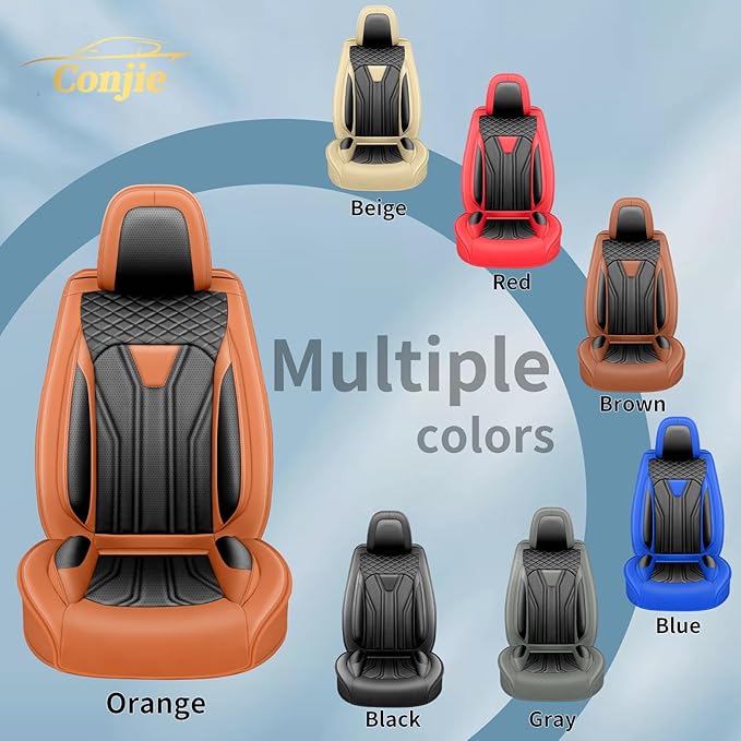 Fit Frontier Car Seat Covers Premium Leather for Nissan Frontier 2009-2025 2026. Waterproof， Breathable, Scratch-Resistant & All-Weather Seat Cushion Protector（Full Set,Orange&Black