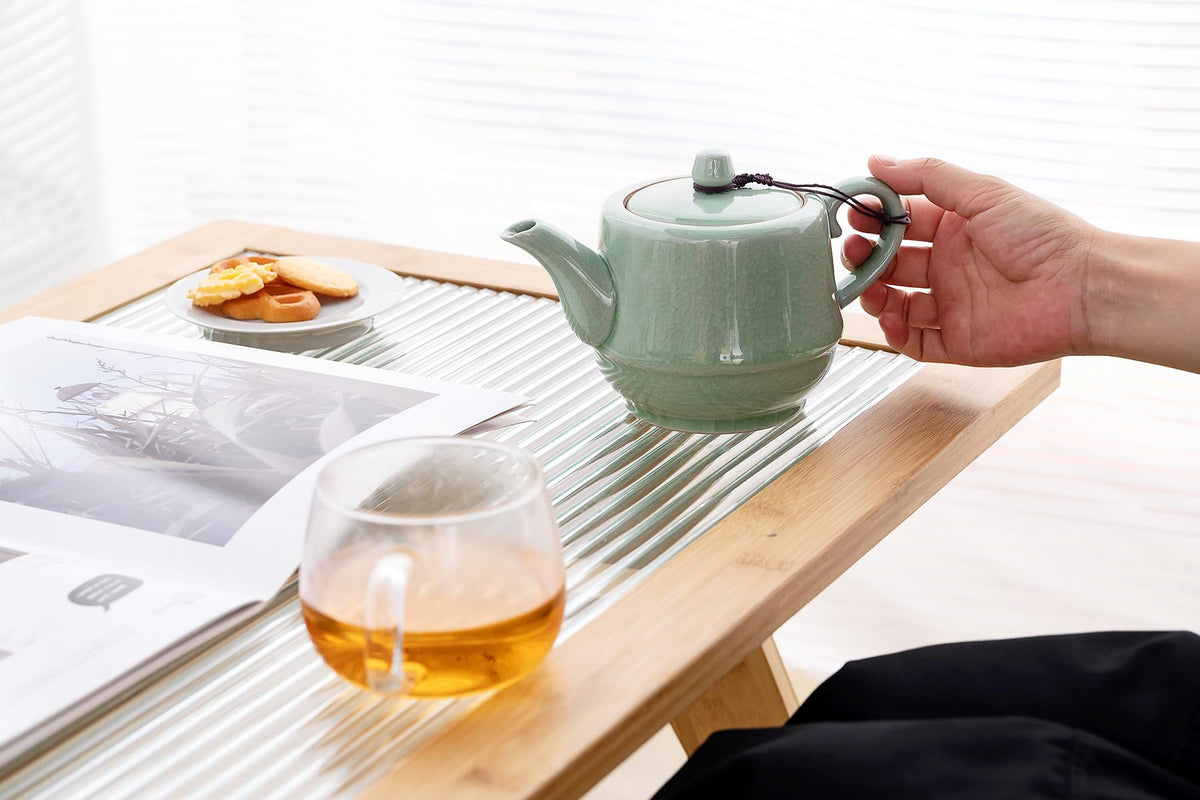 Amoysanli Ceramic Teapot with Infuser for Tea Coffee Milk as Gift Pink Cyan