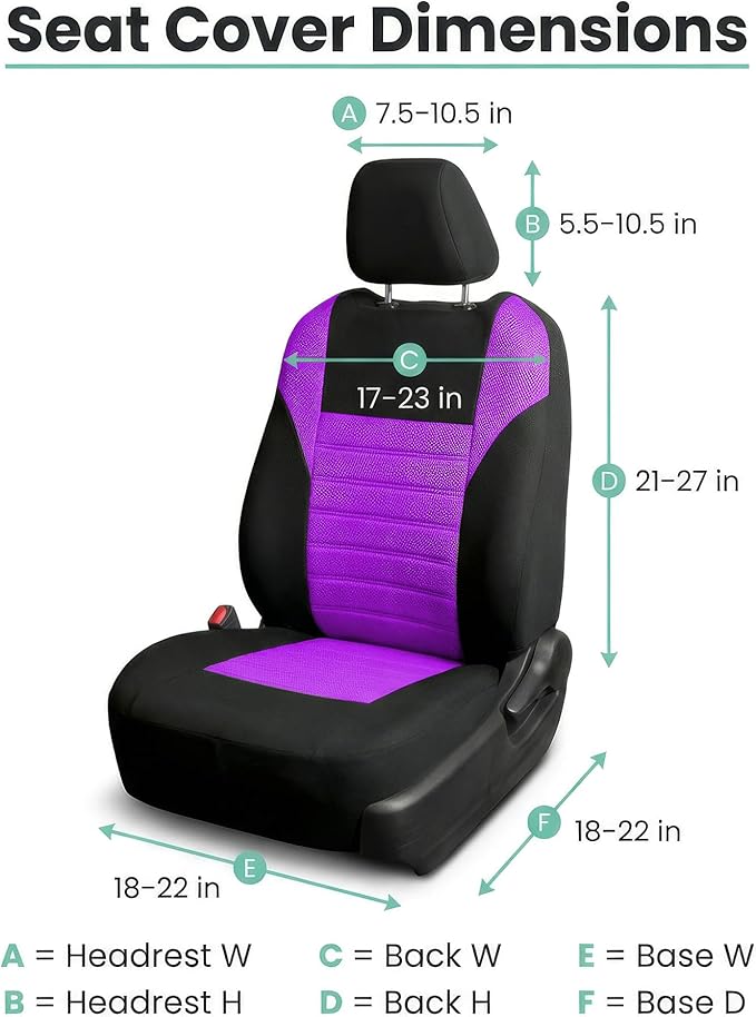FH Group Automotive Car Seat Covers Front Set Premium 3D Air Mesh Front Seat Covers, Airbag Compatible Universal Fit Interior Accessories for Cars Trucks and SUVs - Purple