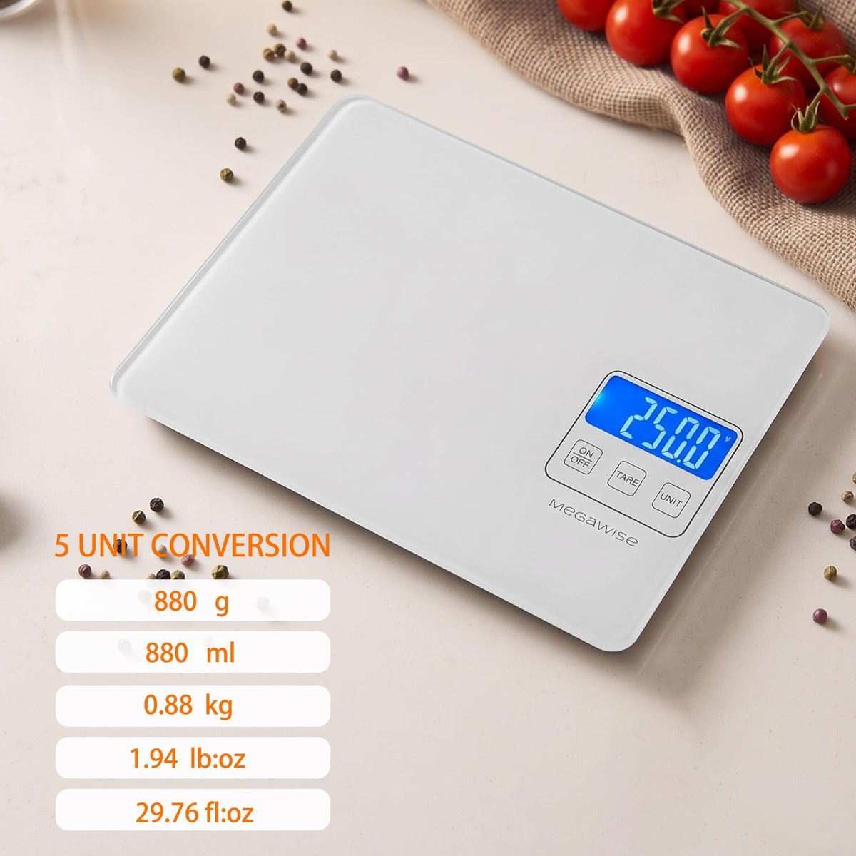 MEGAWISE Digital Kitchen Food Scale, 33lb, USB Rechargeable