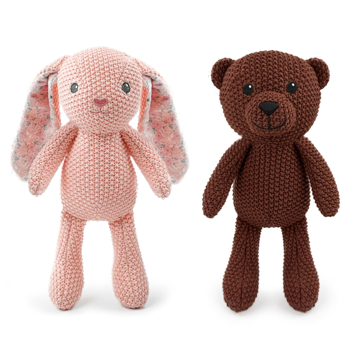 okegztoa Crochet Stuffed Animals for Kids 2-Pack - Rabbit & Bear, 10" Soft Cute Plush Toys, Hand-Knitting Cotton Thread Plush Animals, Ideal Birthday for Boys Girls Kids & Adults