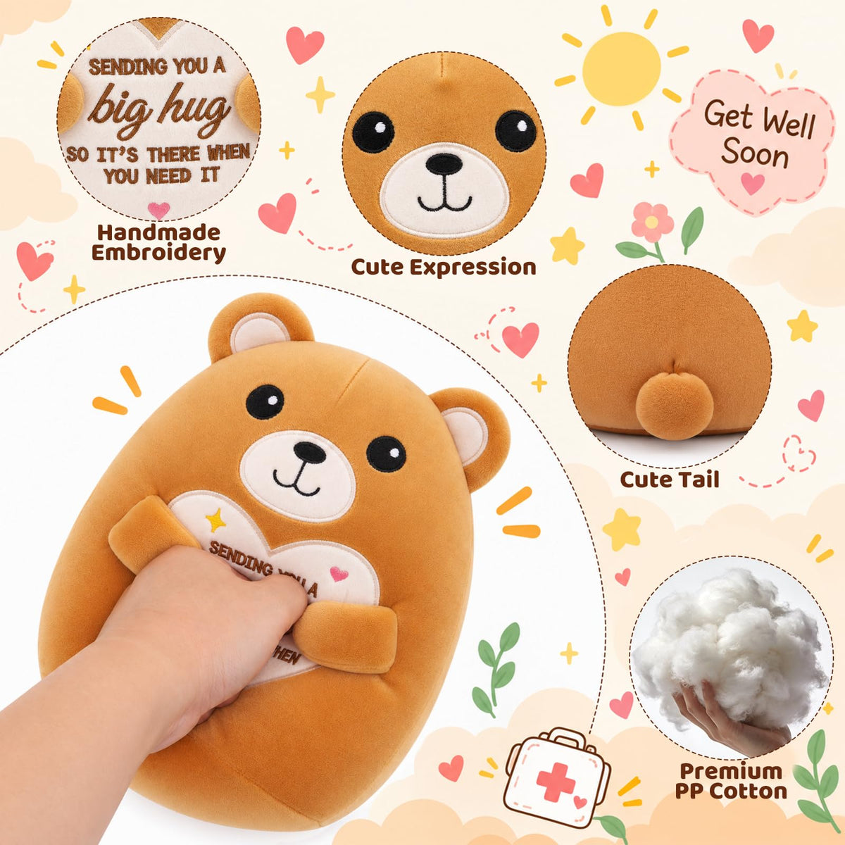 LSYDCARM Big Hug Teddy Bear Stuffed Animal, 8 Inch Emotional Support Plush