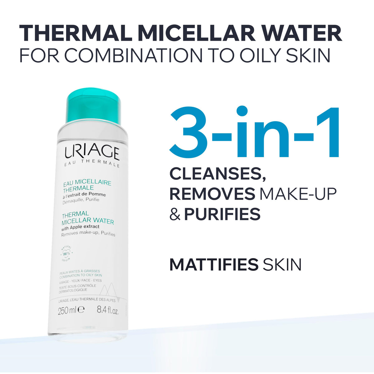 Uriage Micellar Water for Combination & Oily Skin, Removes Markeup