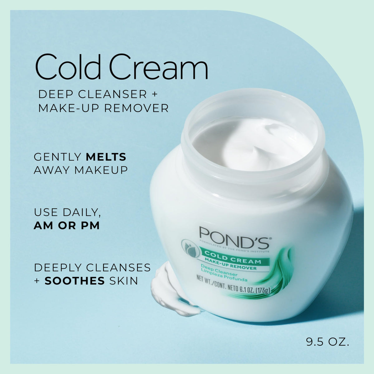 POND'S Cold Face Cream, Skin Care Facial Cleanser for All Skin Types, Deep Moisturizing Face Wash & Makeup Remover, 9.5 oz, 3 Pack
