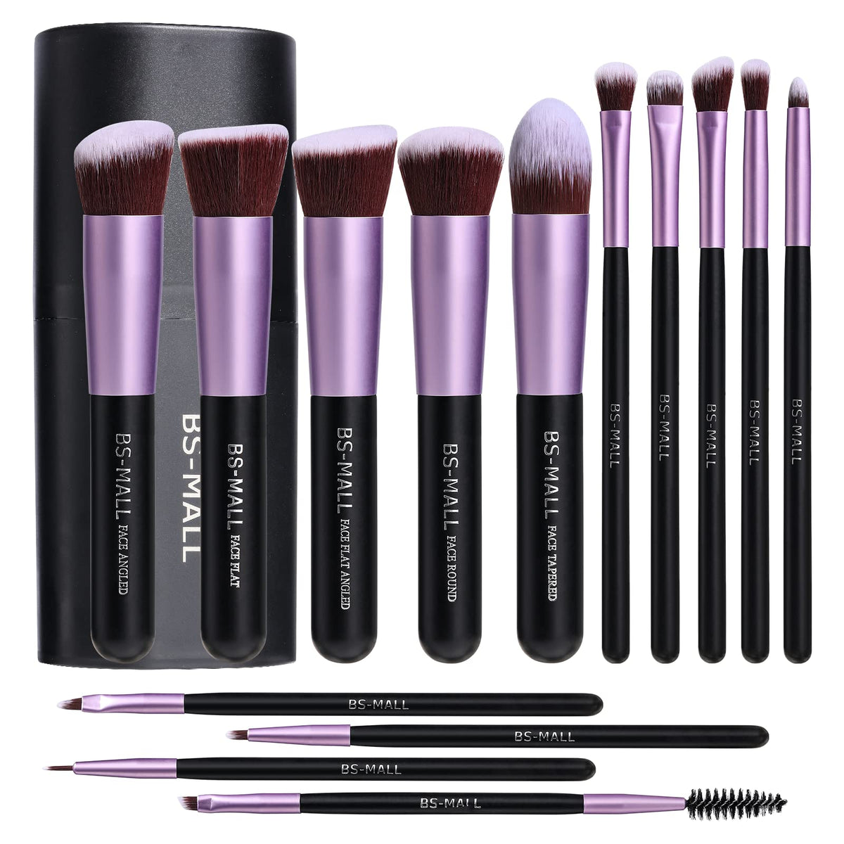 Bs-Mall Makeup Brushes Premium Synthetic Foundation Powder Concealers Eye Shadows 14 Pcs Purple