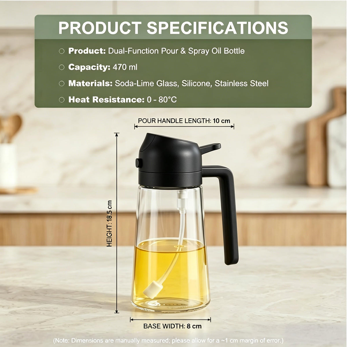 Pure Future 2-in-1 Olive Oil Sprayer for Cooking, Dispenser Bottle (Black)