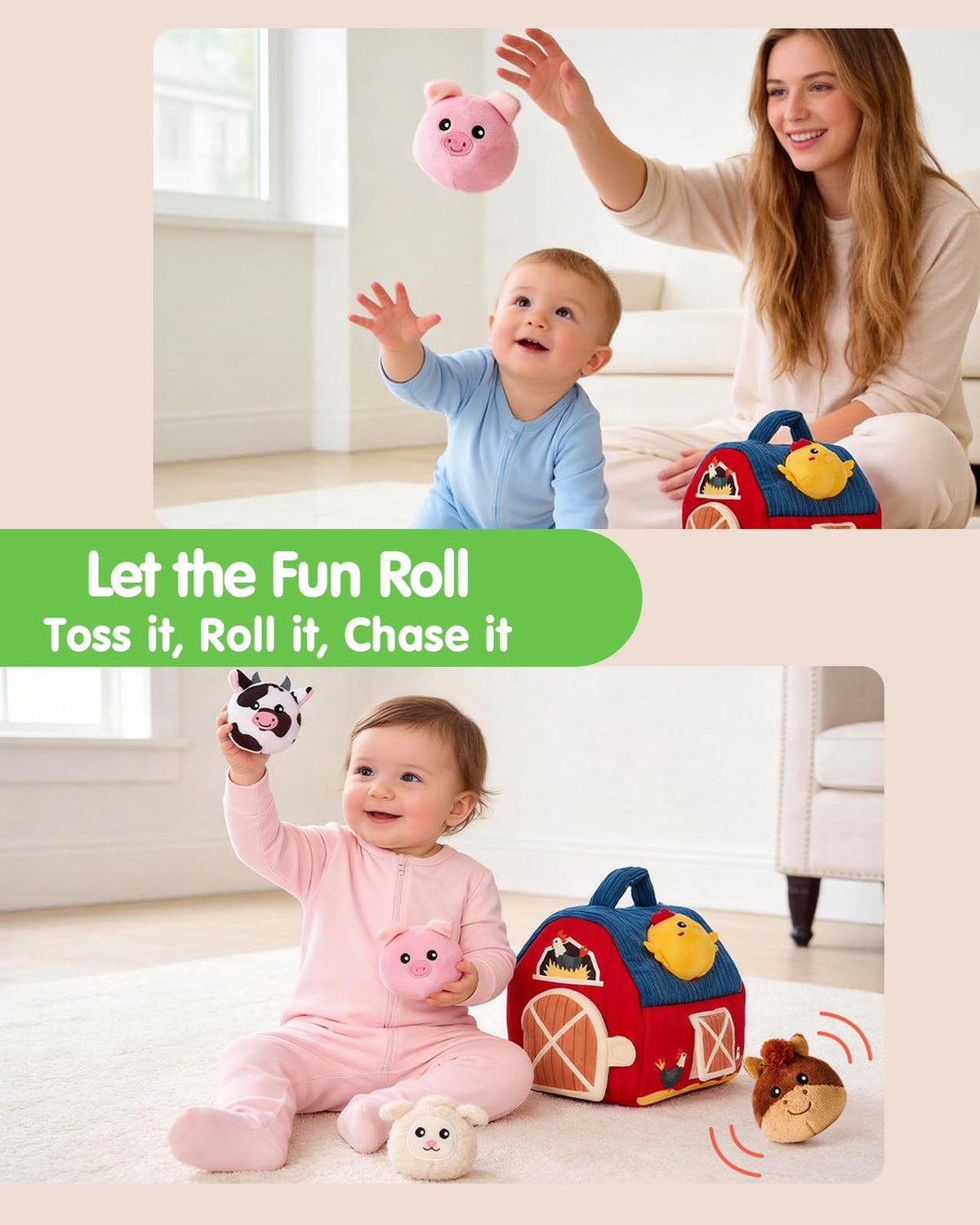 hahaland Baby Toys 6-12 Months - Surprise Barn Stuffed Farm Animals Plush