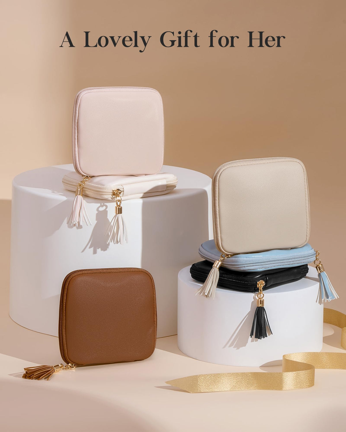 Lolalet Travel Jewelry Case Organizer, Small Soft Jewellery Pouch -Oatmeal