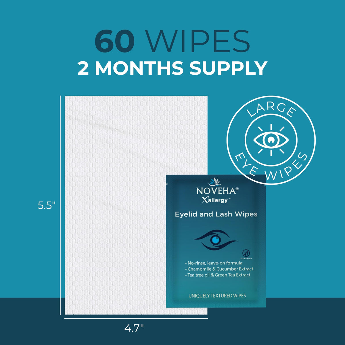 NOVEHA 120Pcs Allergy Relief Eyelid Wipes | Pre-moistened Hypoallergenic Eye Cleansing Pads, Reduce Itchiness, Redness & Discomfort Caused By Allergy, Clean, Soothe & Remove Debris (2 Pack)