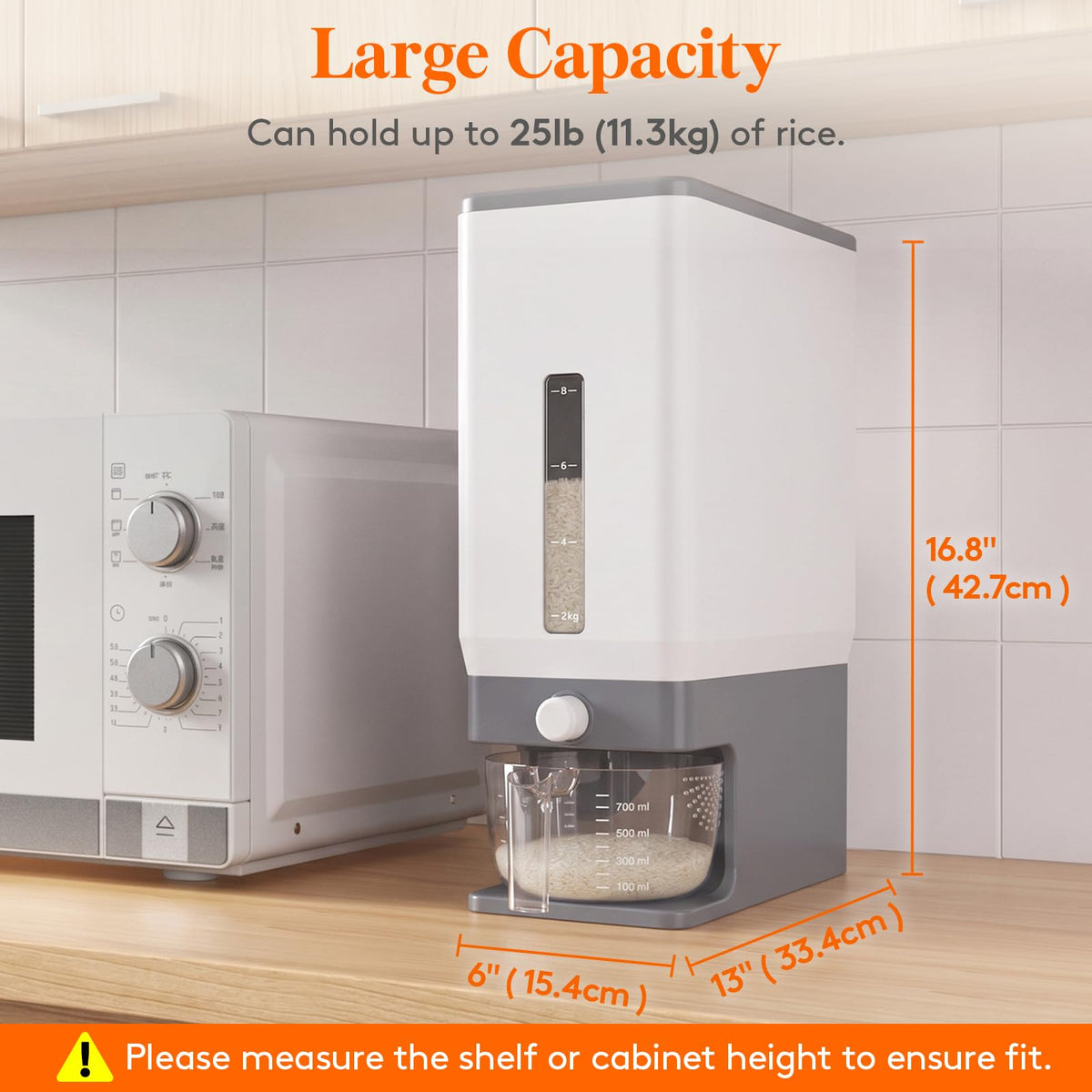 Lifewit Rice Container 25 Lbs, One-Press Dispenser with Measuring Cup