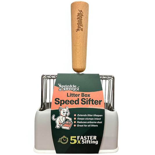 Cat Litter Scoop, Metal Litter Scooper – 5X Faster No-Shake Sifting Design, Stainless Steel Litter Scoop with Holder, Reduces Dust & Waste – Sprinkle & Sweep